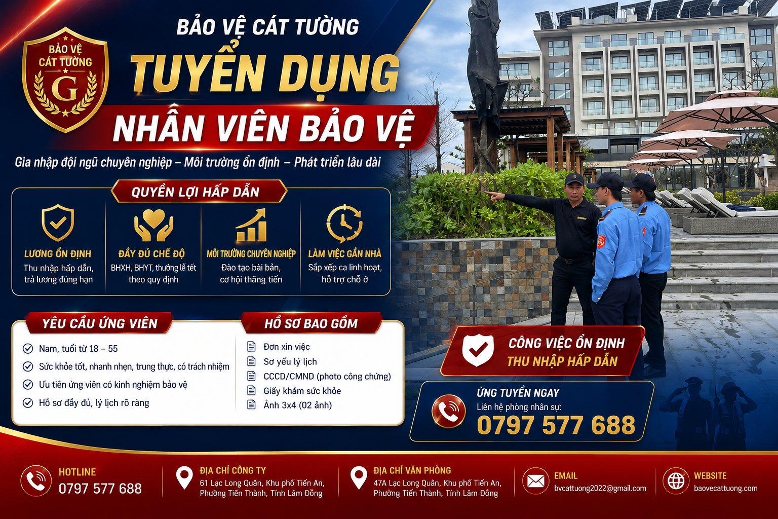 Công ty Bảo vệ Cát Tường tuyển dụng nhân viên bảo vệ